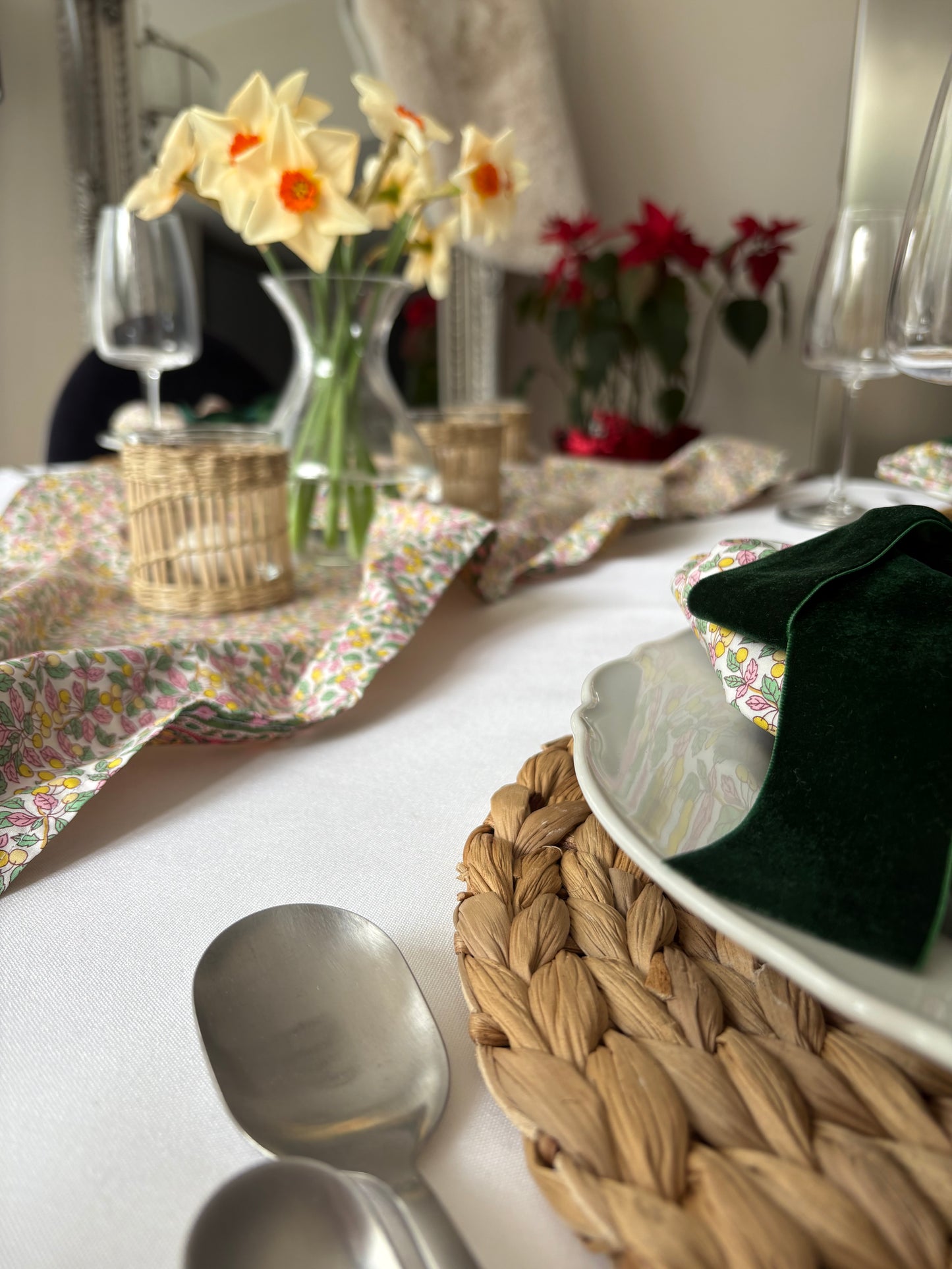 Reversible Table Runner and Napkin Set made with Liberty Fabric Prospect Stripe & Colleen’s Orchard