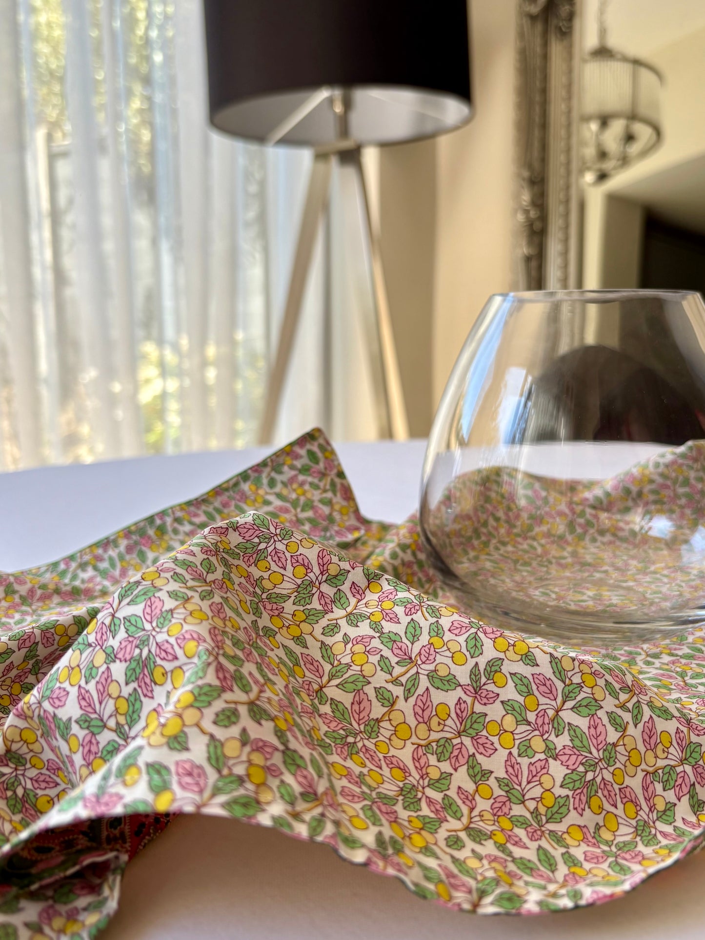 Reversible tablecloth runner made with Liberty Fabric Prospect Stripe & Colleen’s Orchard.