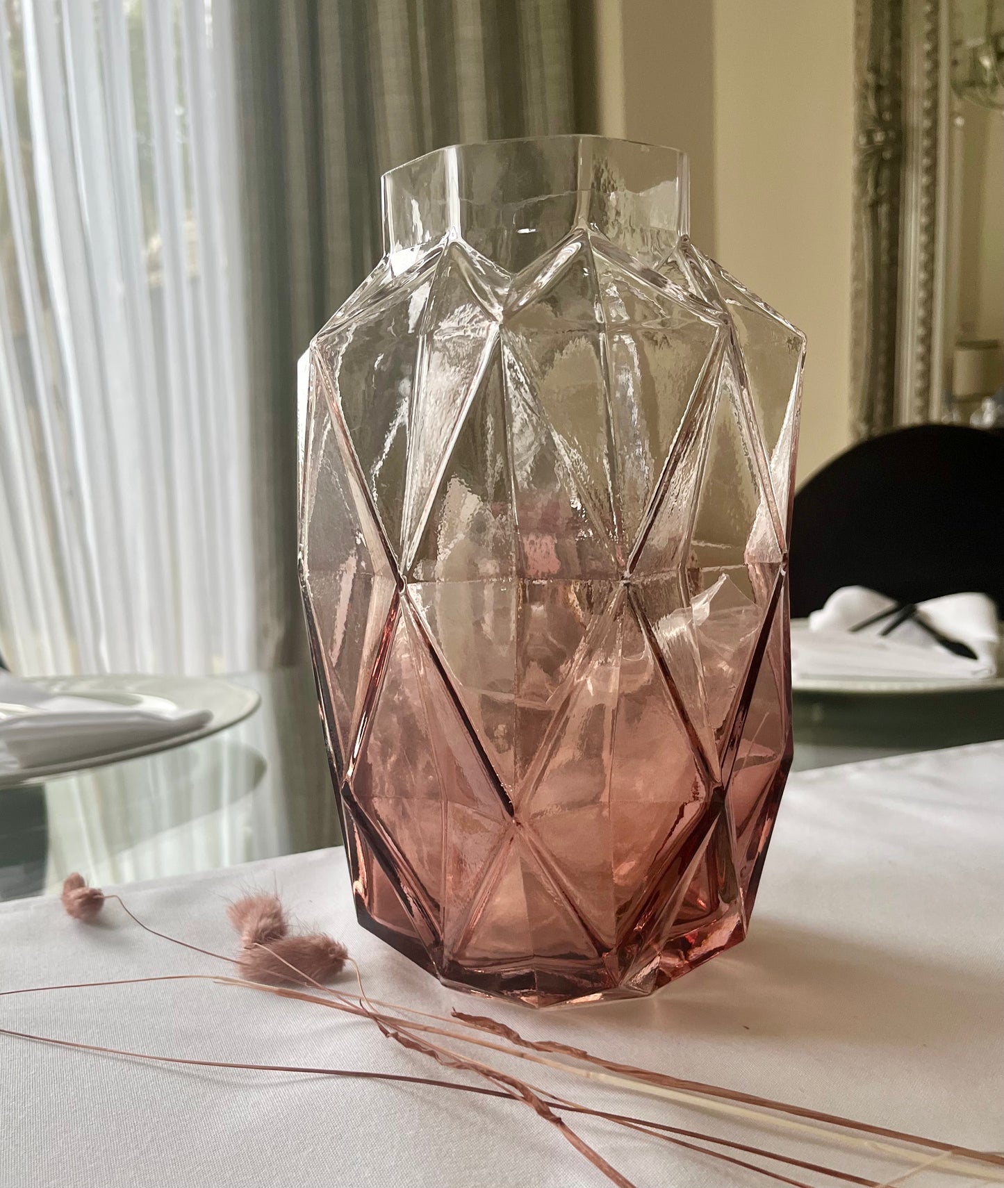 Rose Ombré Small Glass Vase - Diamond Shape Accent