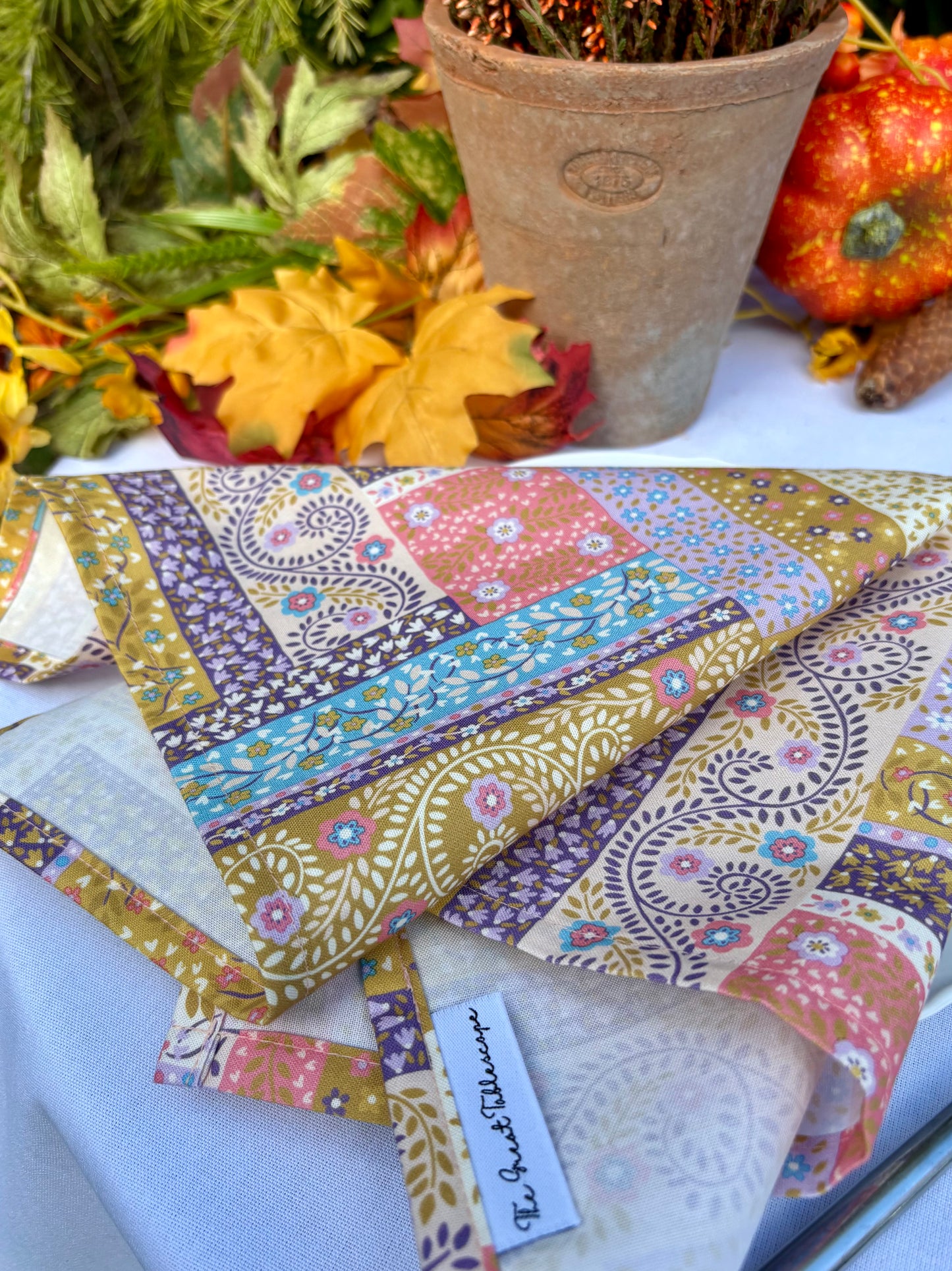 Tudor Patchwork Scarves Mustard Napkin Set of 4 made with Liberty Cotton Fabric