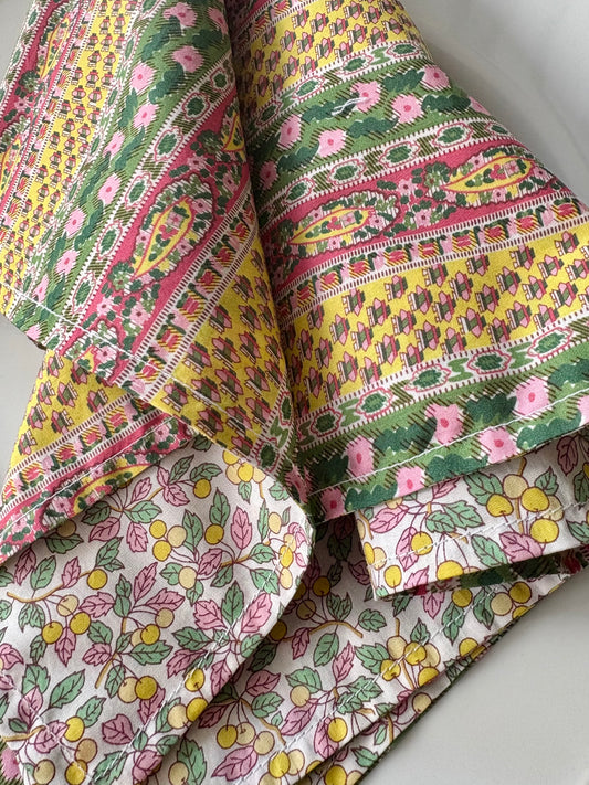 Reversible Napkins made with Liberty Fabric Prospect Stripe & Colleen’s Orchard, set of 2.