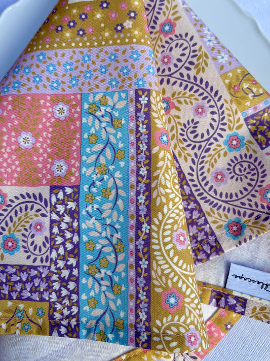 Tudor Patchwork Scarves Mustard Napkin Set of 4 made with Liberty Cotton Fabric