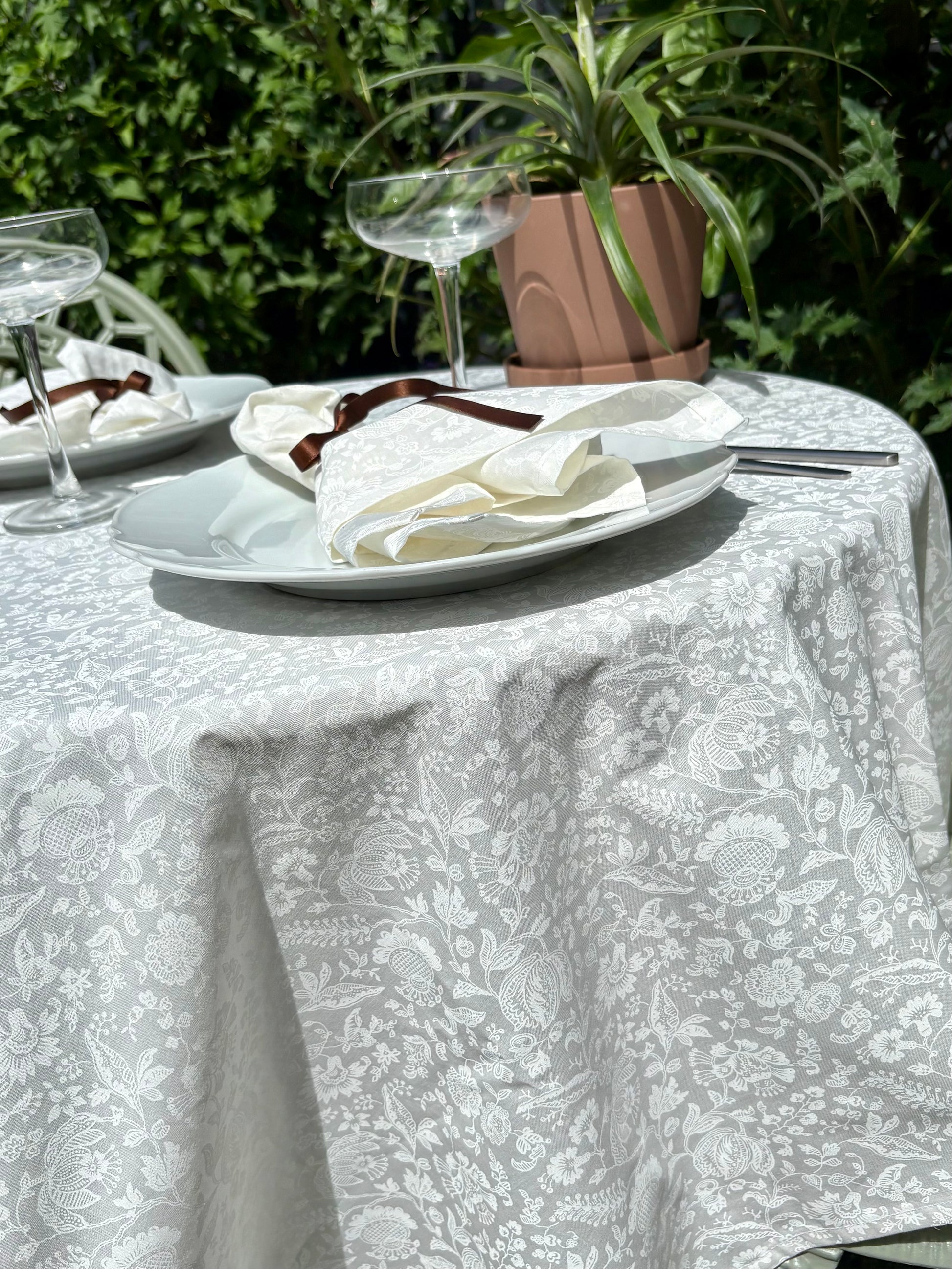 White Tablecloth and Napkin Set made with Liberty Fabric Victoria Lace Floral