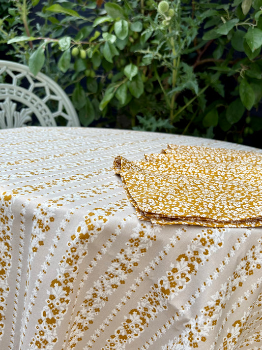 Tablecloth and Napkins Set made with Liberty Fabric Topiary Stripe & Dainty Meadow