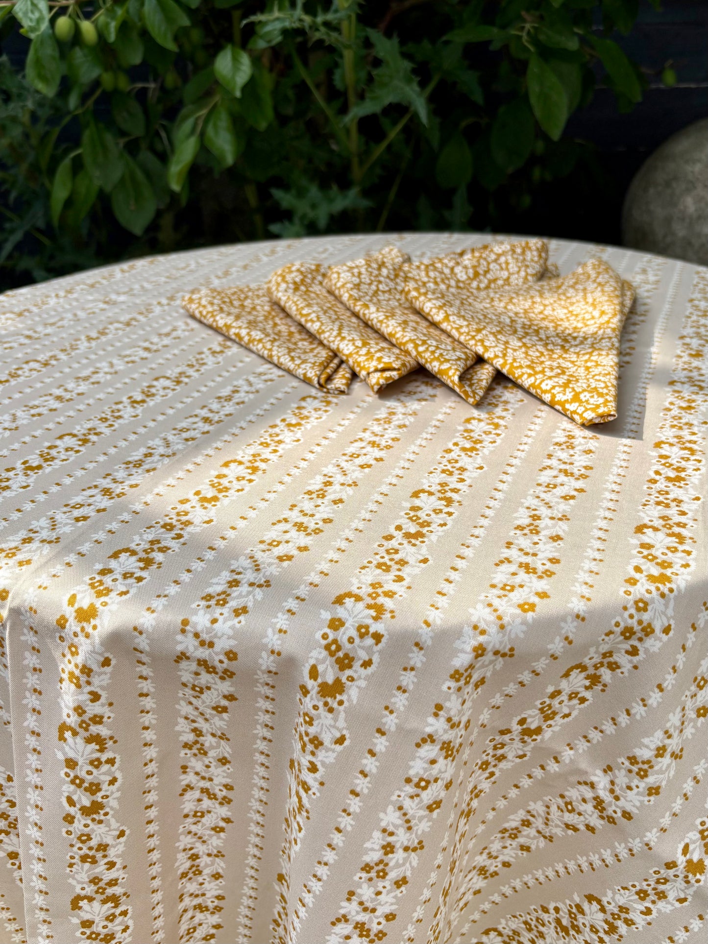 Tablecloth and Napkins Set made with Liberty Fabric Topiary Stripe & Dainty Meadow
