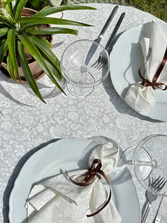White Tablecloth and Napkin Set made with Liberty Fabric Victoria Lace Floral