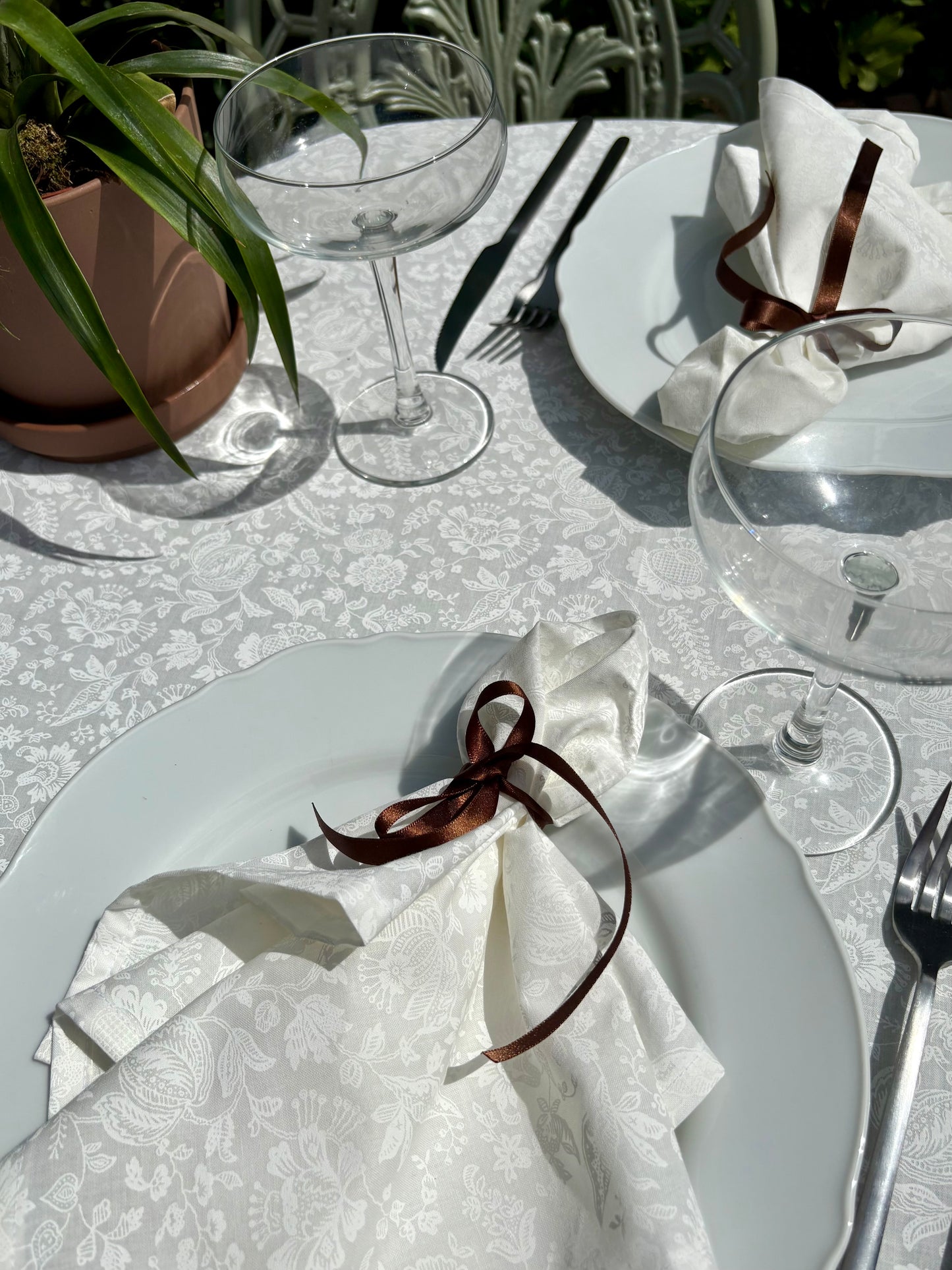 White Tablecloth and Napkin Set made with Liberty Fabric Victoria Lace Floral
