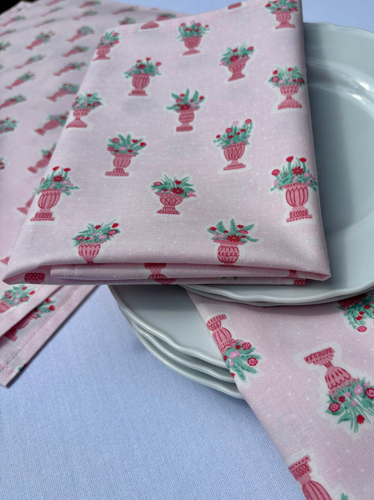 Pink Garden Party Napkin Set of 6 made with Liberty cotton fabric, featuring floral patterns, perfect for elegant table settings or special occasions