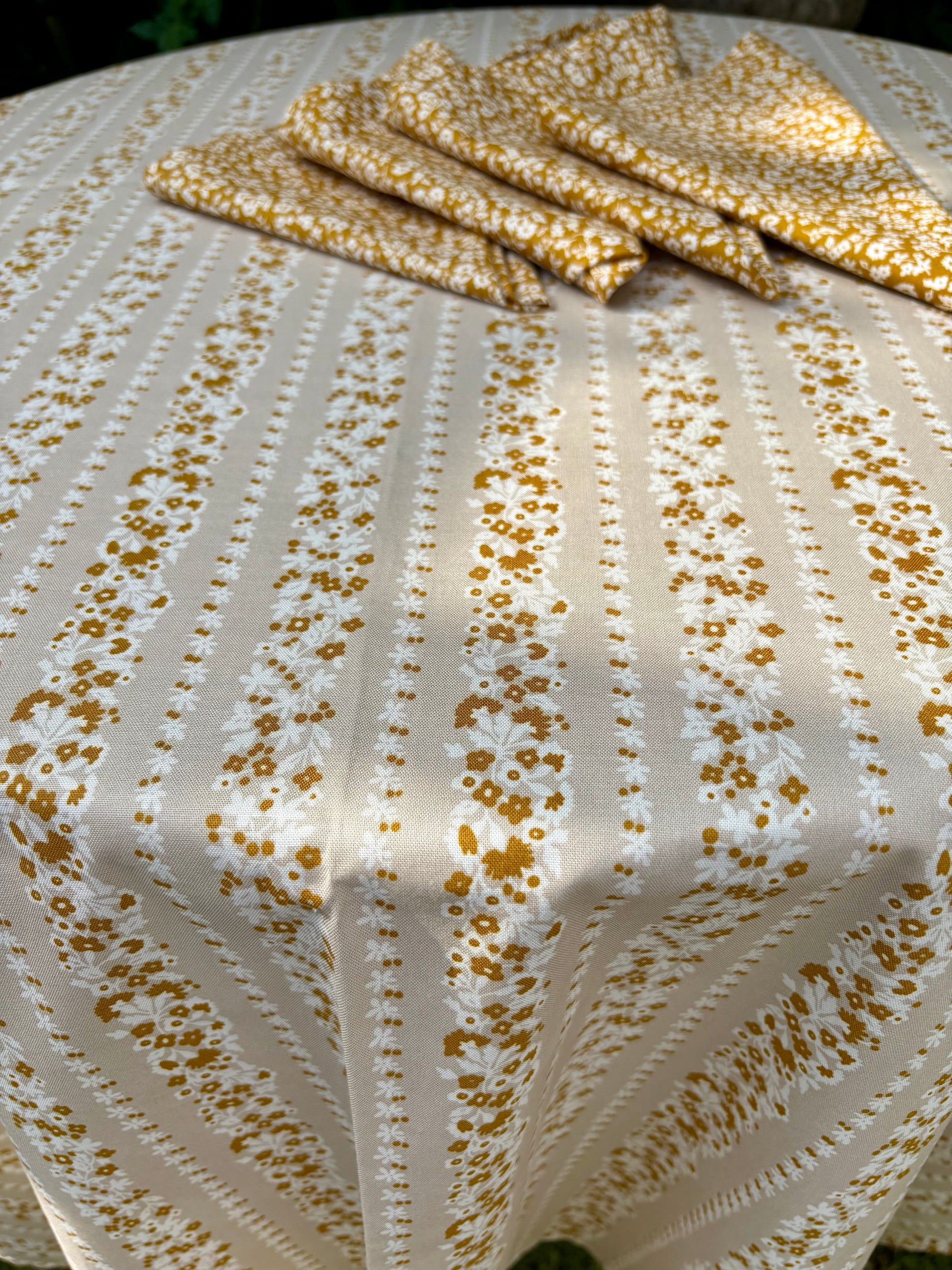 Tablecloth and Napkins Set made with Liberty Fabric Topiary Stripe & Dainty Meadow
